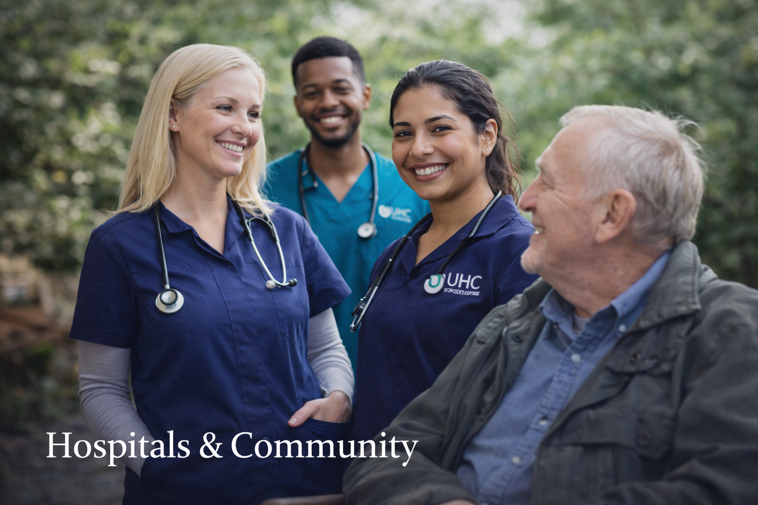 Healthcare professionals supporting a person in a hospital or community setting
